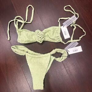 Montce Green Textured Bikini with Rosette Detail